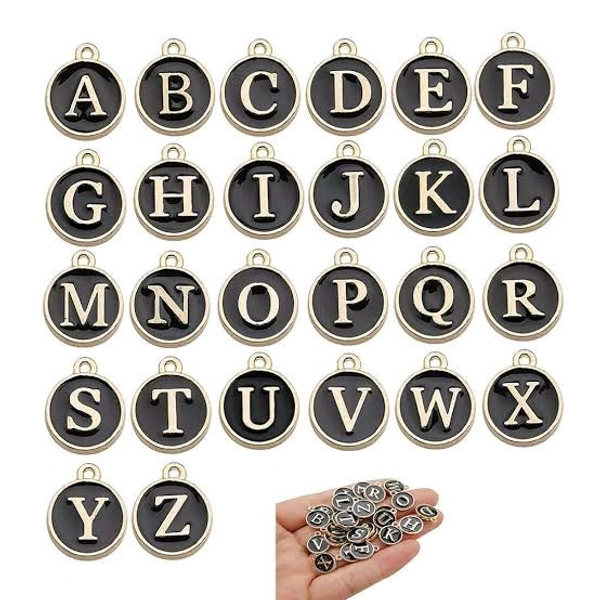 Alphabet Enamel charms  26 Pc  (A To Z) Black 