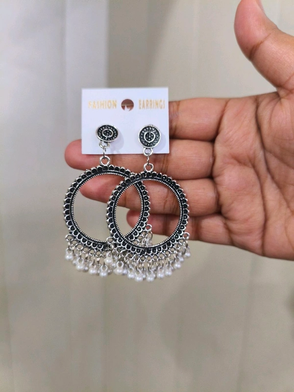 Resin Jhumka Base Pair Silver White Beads 