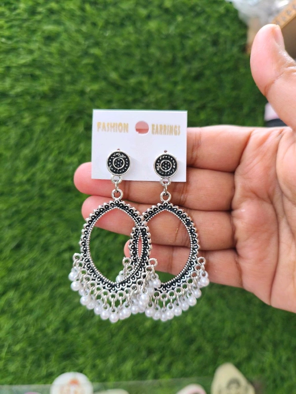 Resin Jhumka Base Pair Silver White Beads 