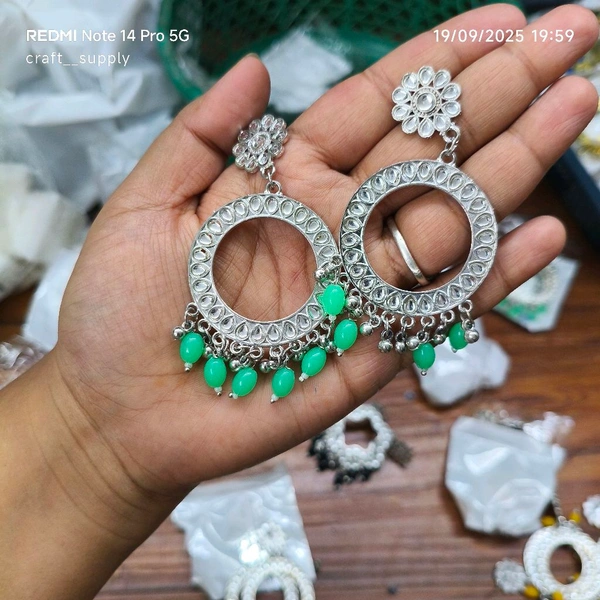 Mirror Resin Jhumka Base Pair (Green Bead)