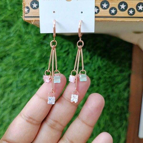 Long Tricolour Earing Rose Gold Pair 