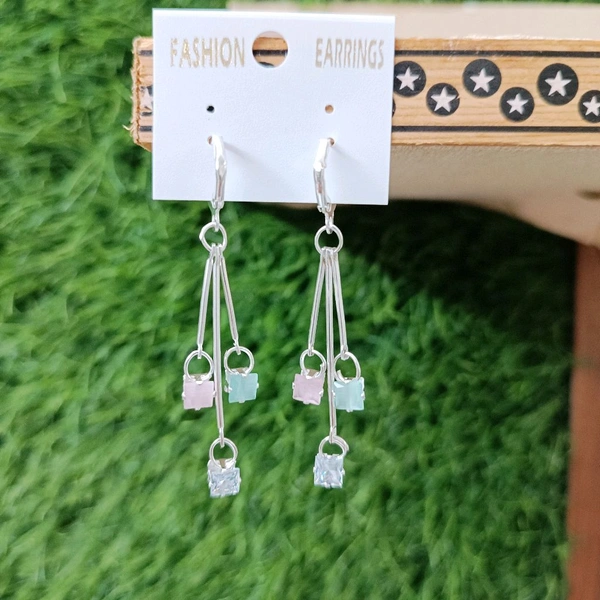 Long Tricolour Earing Silver  Pair 