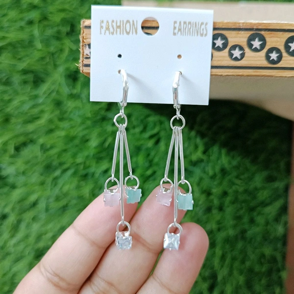 Long Tricolour Earing Silver  Pair 