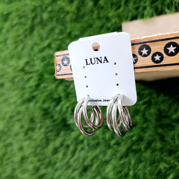 Three Rings Silver Earing Pair 