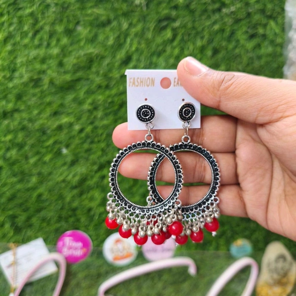 Resin Jhumka Base Pair(red Beads) 