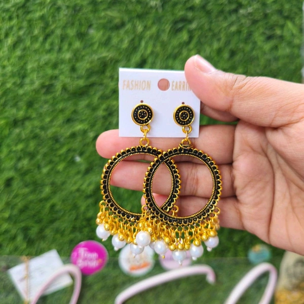 Resin Jhumka Base Pair Round(white Beads) 