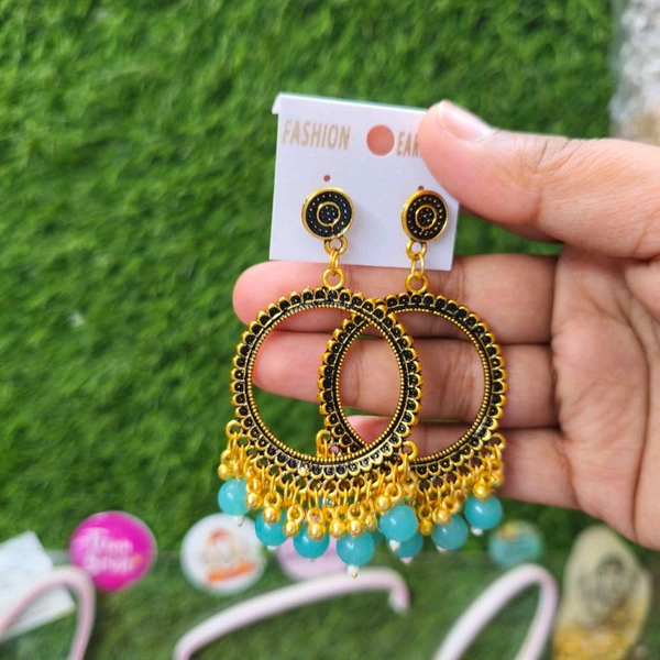 Resin Jhumka Base Pair Round(sky Blue Beads) 