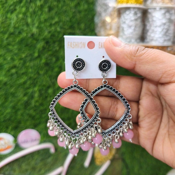 Resin Jhumka Base Pair Square silver (Onion Pink Beads) 