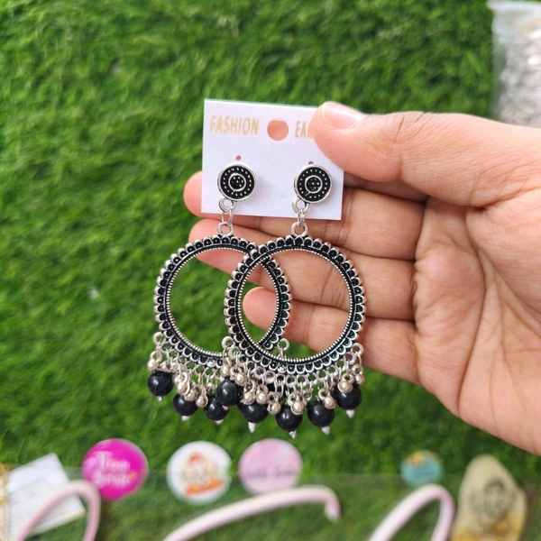 Resin Jhumka Base Pair Round Silver(black Beads) 