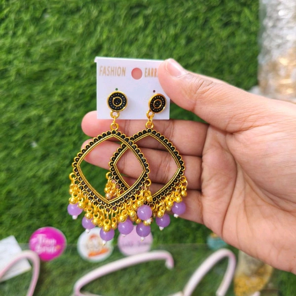 Resin Jhumka Base Pair Square Golden(lavender Beads) 