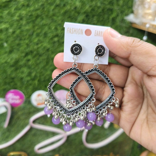 Resin Jhumka Base Pair Square Silver (Lavender Beads) 