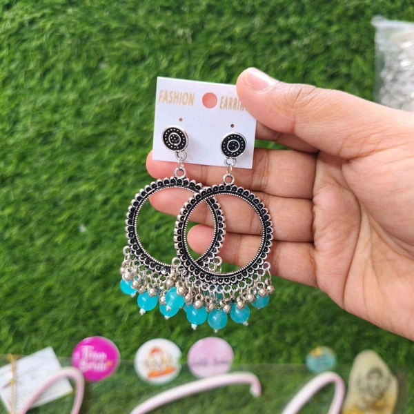 Resin Jhumka Base Round Silver(sky Blue Beads) 
