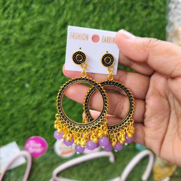 Resin Jhumka Base Pair round Golden (Lavender Beads) 