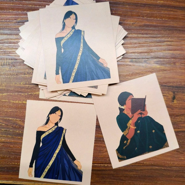 Display Cards 3.5"4 Inch 50 Pcs (Non Personalised) Saree Girl 