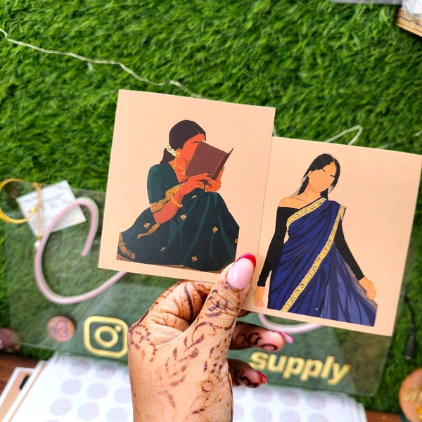 Display Cards 3.5"4 Inch 50 Pcs (Non Personalised) Saree Girl 