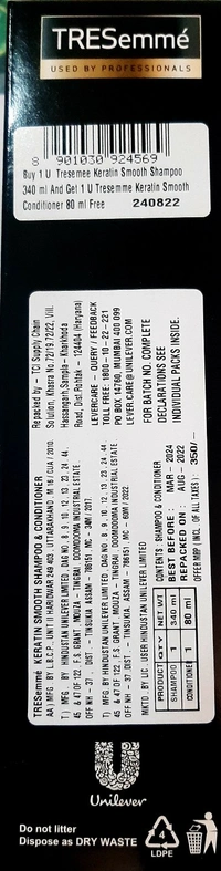 TRESemmé Keratin Smooth Shampoo 340ml + Conditioner 80ml