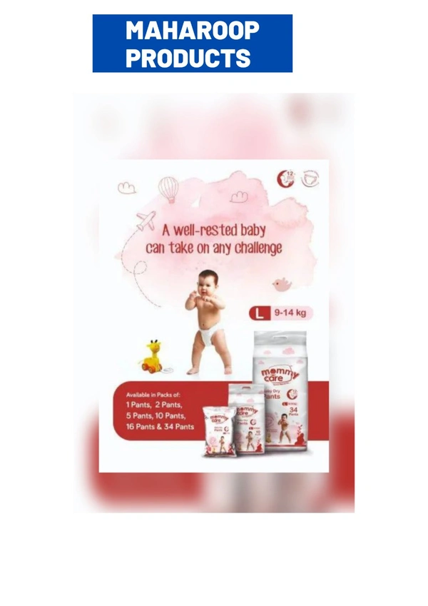 Mommy Care Baby Diaper Pants Large (L) Size, 9-14 kgs with ADL Technology - 60 Count - 12 Hours Protection . Pack Of 6. - Large (L)