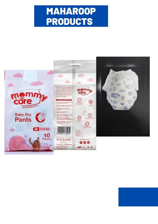 Mommy Care Extra Dry Baby Pants Diaper, Medium (M) Size, 60 Count, Super Absorbent Core Up To 12 Hrs. Protection, Soft Elastic Waist Grip & Wetness Indicator, Pack Of 6, Upto 12kg. - Medium (M)