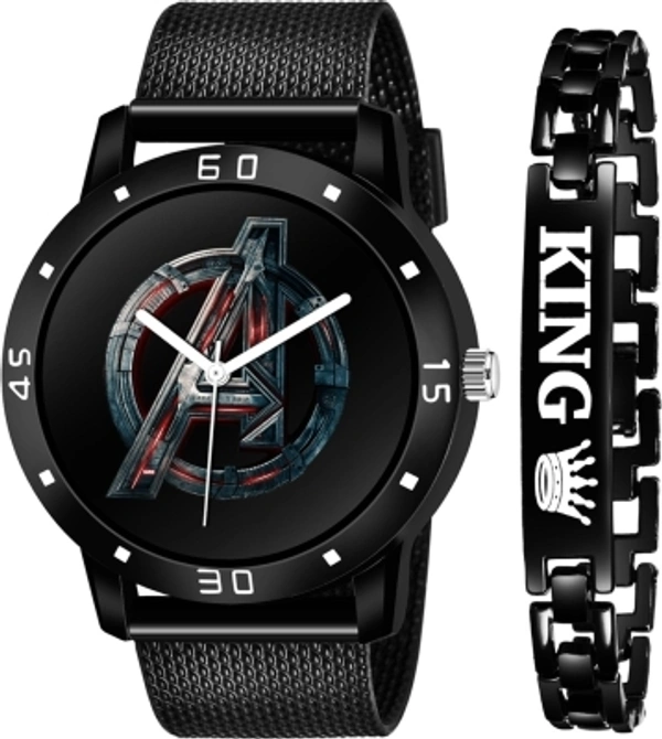 Avengers Black Watch With King Bracelet - Black