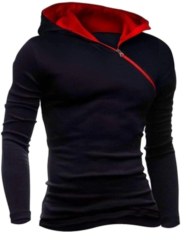 Seven Rocks Solid Men Hooded Neck Black T-Shirt - S,M,L,XL, Red and Black