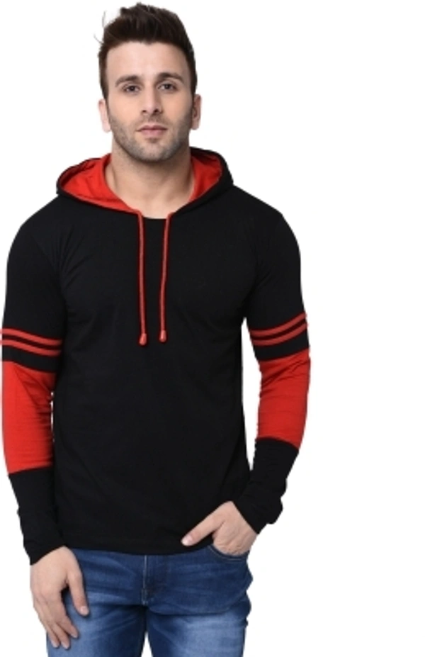 HELMONT Striped Men Hooded Neck Red, Black T-Shirt - Red and Black, S,M,L,XL