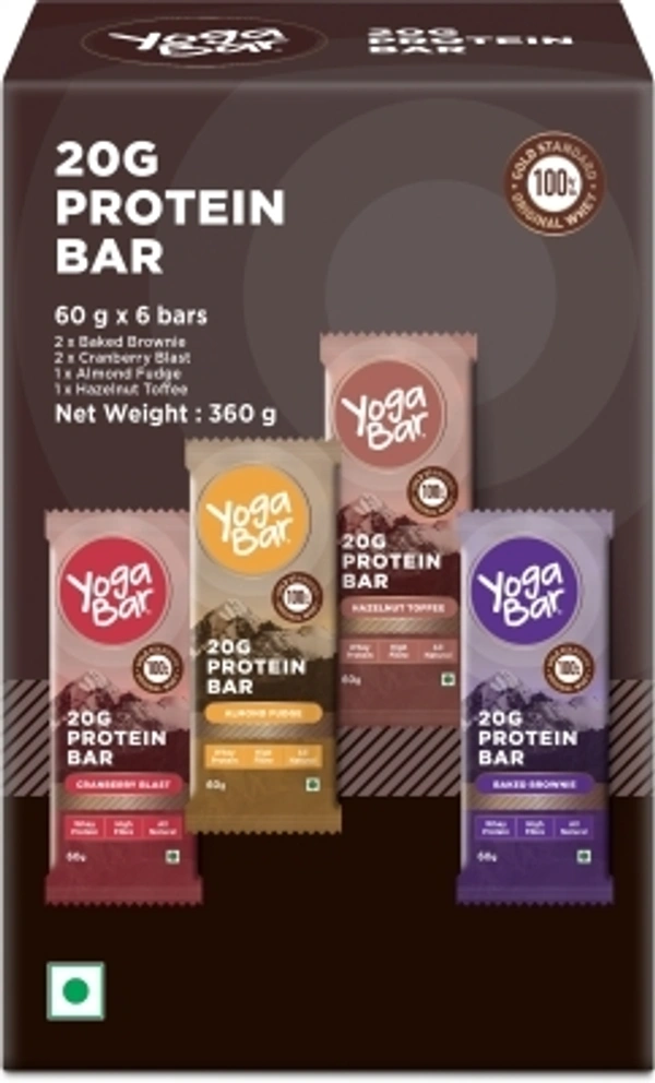 Yogabar 20g Whey Protein Bar | Pack of 6 Bars |
