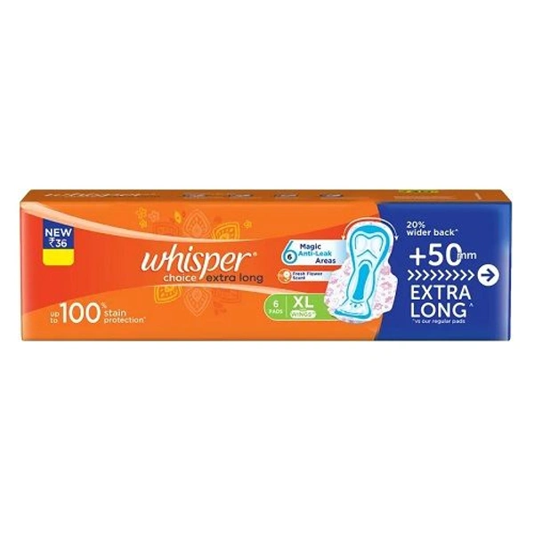 Whisper Choice Extra Long XL-mrp,45 Price 37/Packet [Pack Of 6 Pcs]