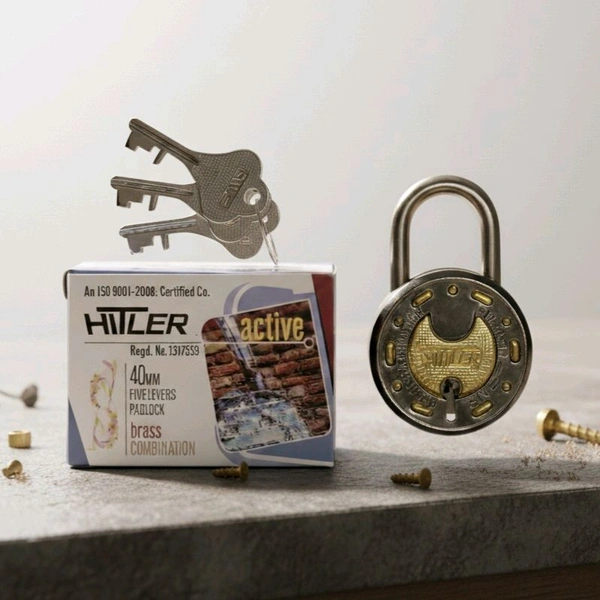 Hitler Active Brass Combination Double Locking System Five Lever Padlock With 3 Keys Size 40mm