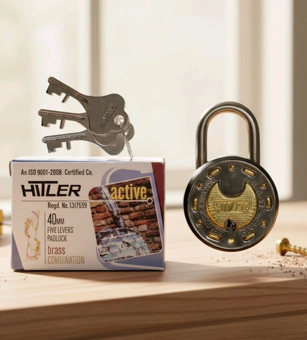 Hitler Active Brass Combination Double Locking System Five Lever Padlock With 3 Keys Size 40mm