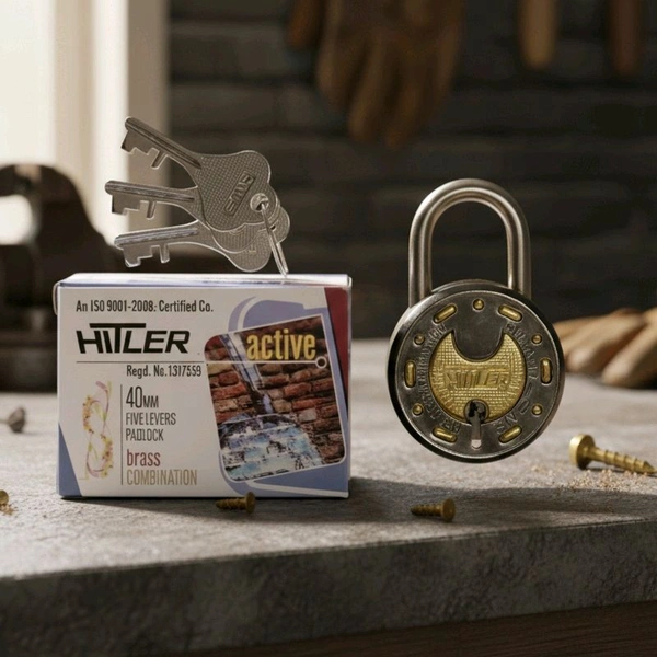 Hitler Active Brass Combination Double Locking System Five Lever Padlock With 3 Keys Size 40mm