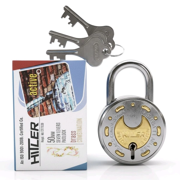 Hitler Active Brass Combination Double Locking System Seven Lever Padlock With 3 Keys Size 50mm