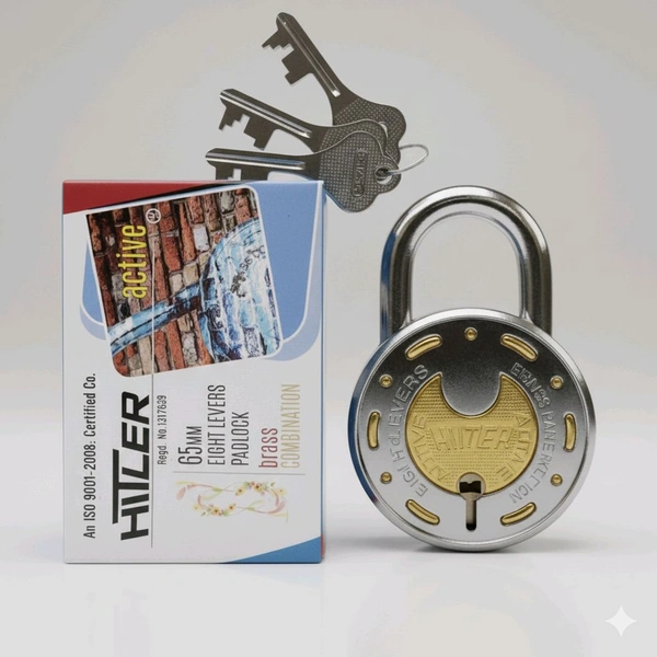 Hitler Active Brass Combination Double Locking System Eight Lever Padlock With 3 Keys Size 65mm