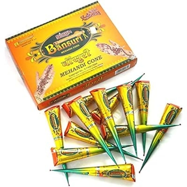 Satrang Bansuri Mehandi Cone Small- MRP 10, Price 4.5/pcs [Pack of 12pcs] - 12pcs × 1box
