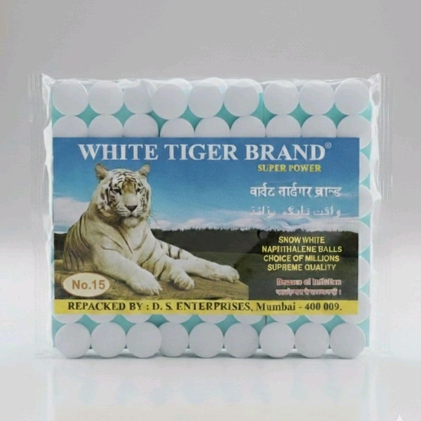 White Tiger Brand Naphthalene Ball, Phynel Goli, Damar Goli Size No.15- Mrp30, Price11/Pcs [Pack of 12pcs]