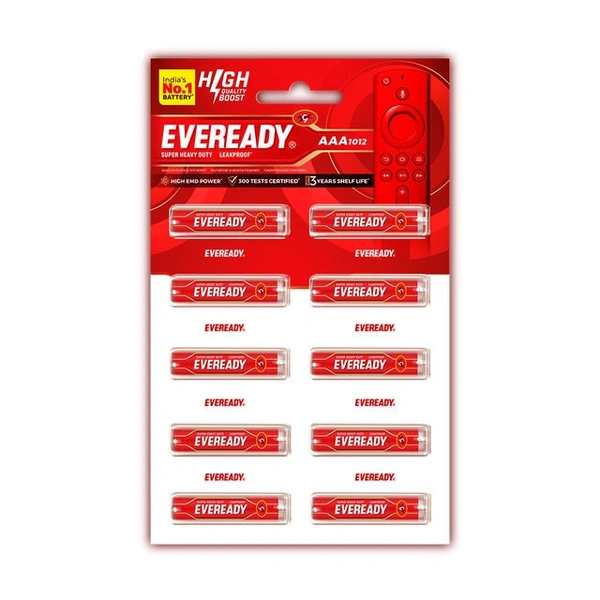 Eveready AAA Battery Cell Red- Mrp 18, Price 12/Pcs [Pack of 10pcs] - 10pcs × 1pack