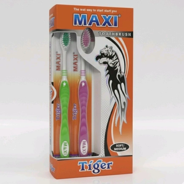Maxi Brand Toothbrush Tiger- Mrp30, Price 12/Pcs [Pack of 12 Brush]