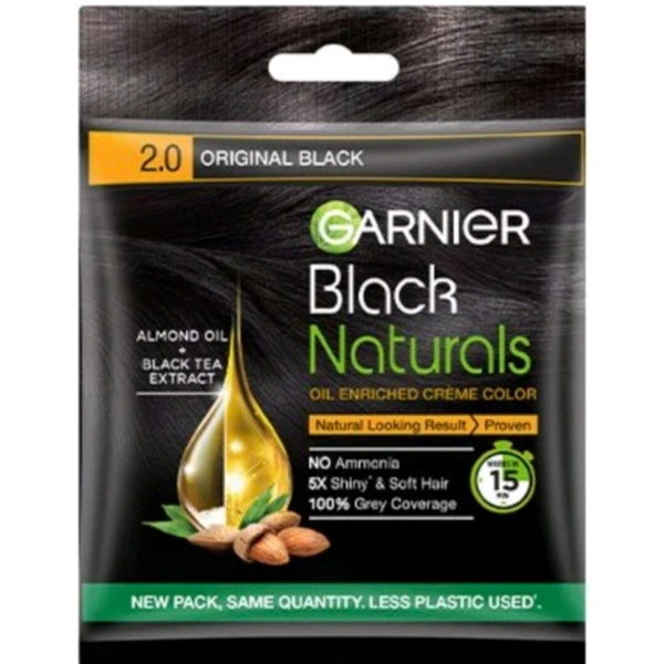 Garnier Black Natural Hair Colour-2.0 Original Black- Mrp45, Price36/Pcs [Pack of 8pcs]