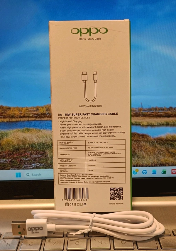 Oppo 8A-85W Super Type C Charging Cable Box Packing.✨⚡