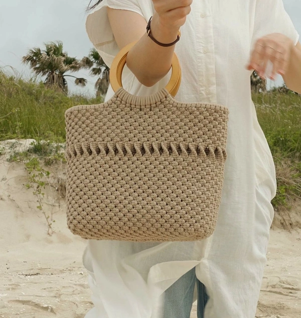 Macrame Handheld Bag - 35cmx32cm, Beige