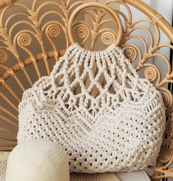 Macrame Shoulder Bag - 45cmx21cm, White