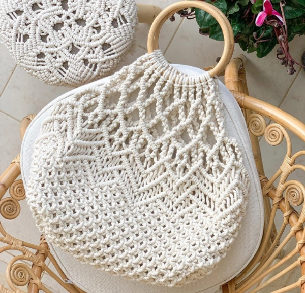 Macrame Shoulder Bag - 45cmx21cm, White