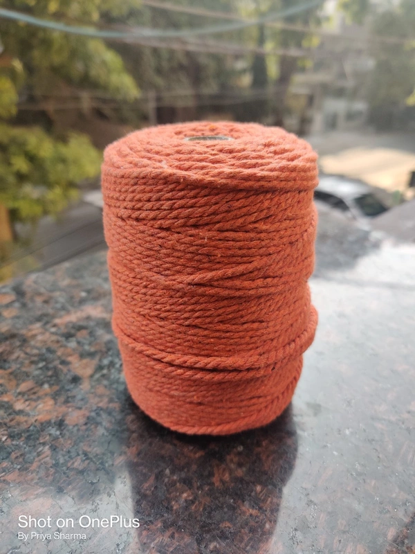 Macrame Cotton Twisted Cord 3mm 100 Mtr - 100 mtr, Orange