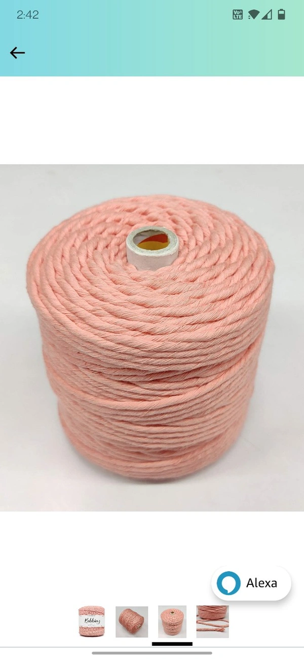 Macrame Cotton Single Strand 4 MM 100 Mtr - 100 mtr, Peach