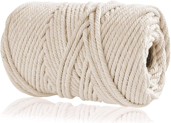 Macrame 3mm Twisted cotton cord 100 Mtr Off white - 100 Mtr, Off White