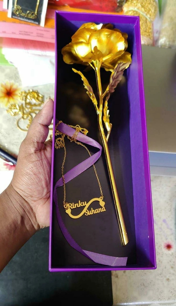 Golden Rose With Unique Name Pendent With Gold Plated Chain