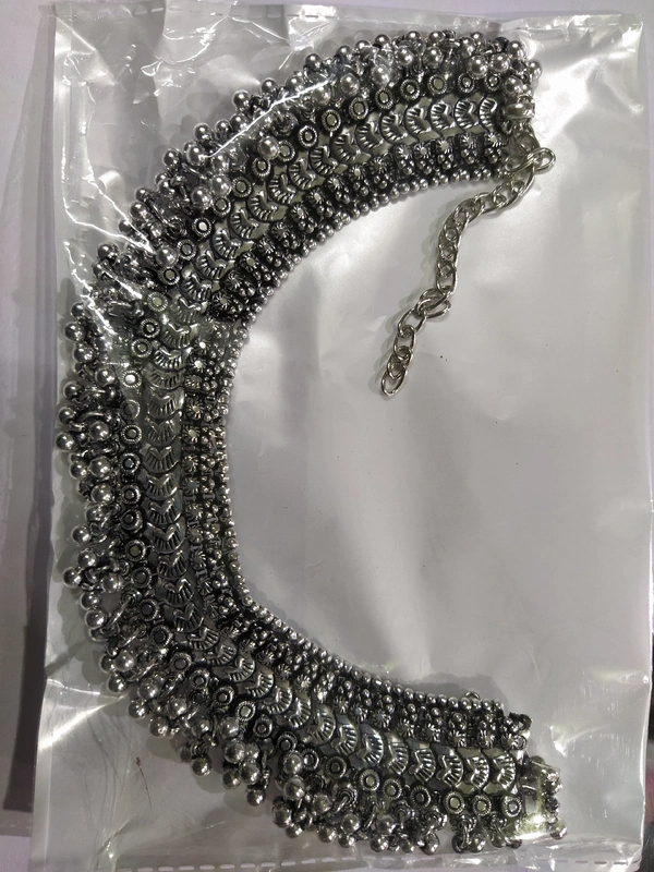 Oxidised Silver-Plated German Silver Jewelry Set - Silver