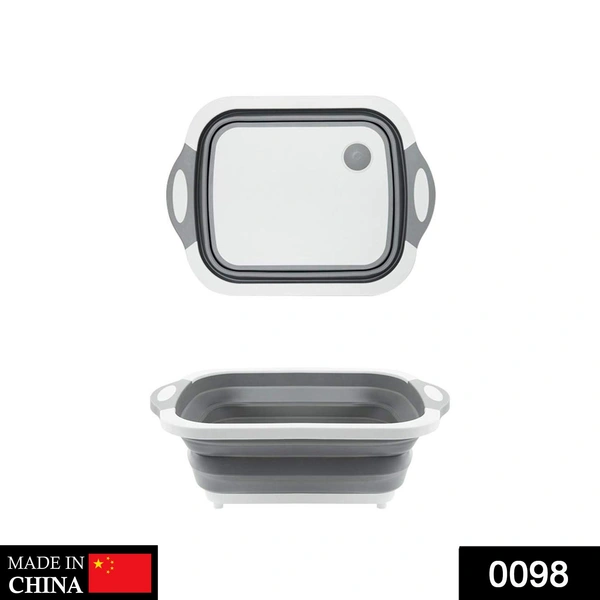 0098 Foldable Chopping Board, Dish Rack, Washing Bowl & Draining Basket, 3in1 Multi-Function