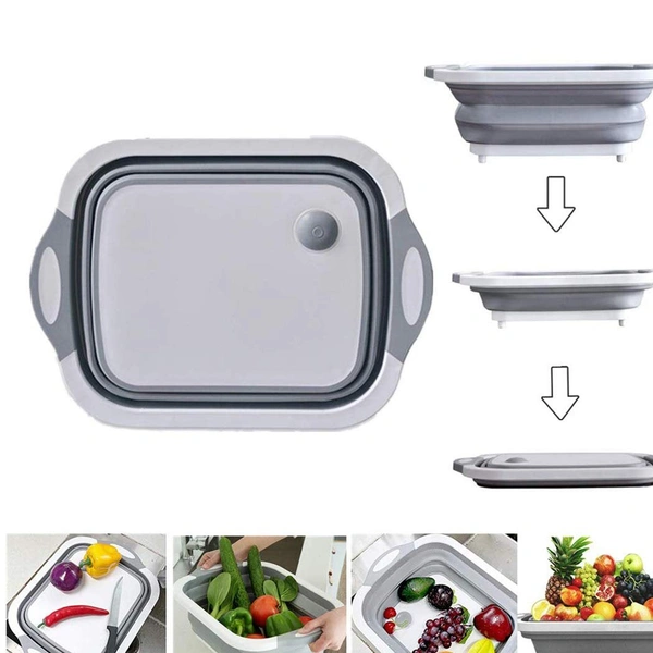0098 Foldable Chopping Board, Dish Rack, Washing Bowl & Draining Basket, 3in1 Multi-Function