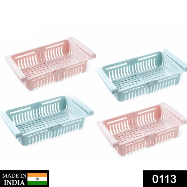0113 Adjustable Fridge Storage Basket, Fridge Racks Tray Sliding Storage Racks (1Pc)