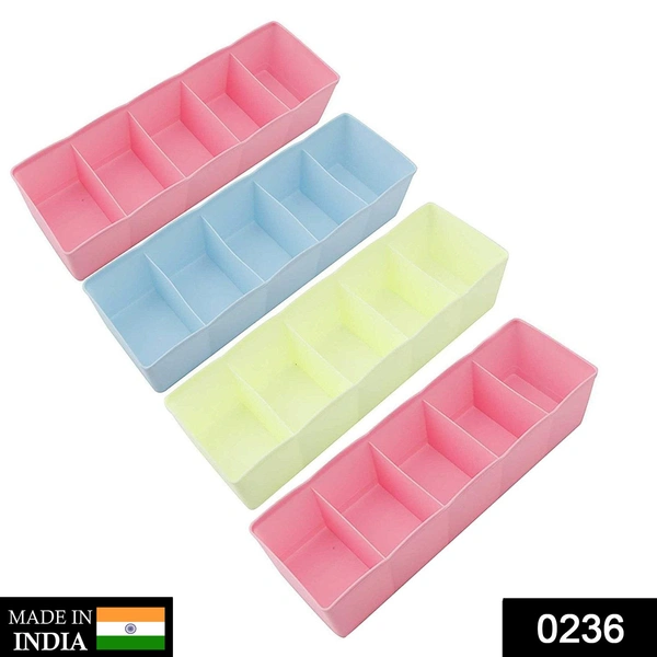 0236 5-Compartments Socks/Handkerchief/Underwear Storage Box Socks Drawer Closet Organizer Storage Boxes (pack of 4)